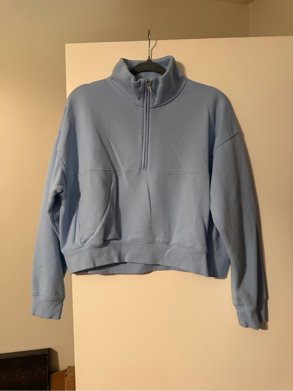 Light Blue Crop Quarter-Zip Pullover Sweatshirt